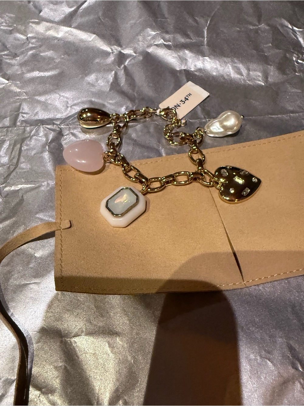 NWT On 34th Macy's Gold-Tone Mixed Stone Charm Bracelet 8"